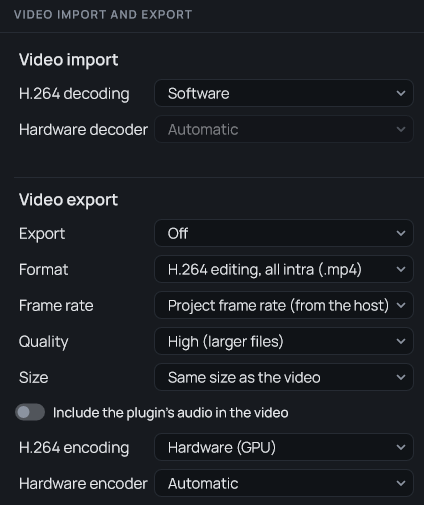 Frametron video import and export settings